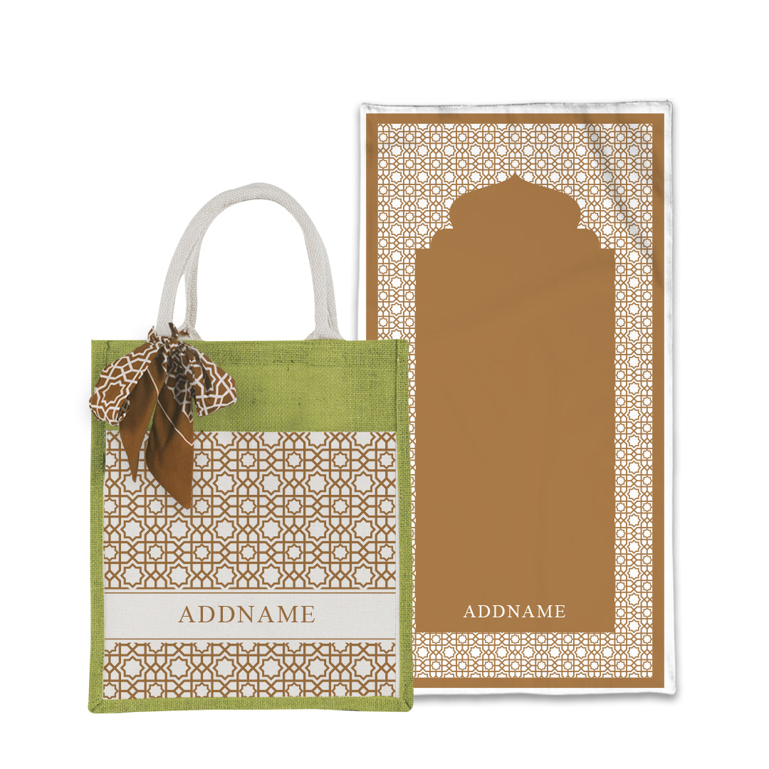 Annas Series - Sand Prayer Mat with Matching Colourful Jute Bag