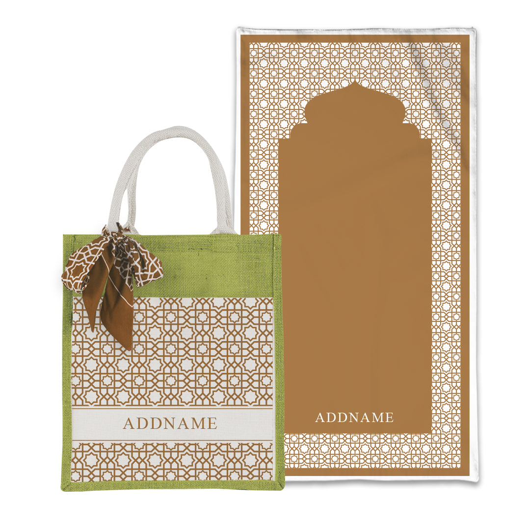 Annas Series - Sand Prayer Mat with Matching Colourful Jute Bag