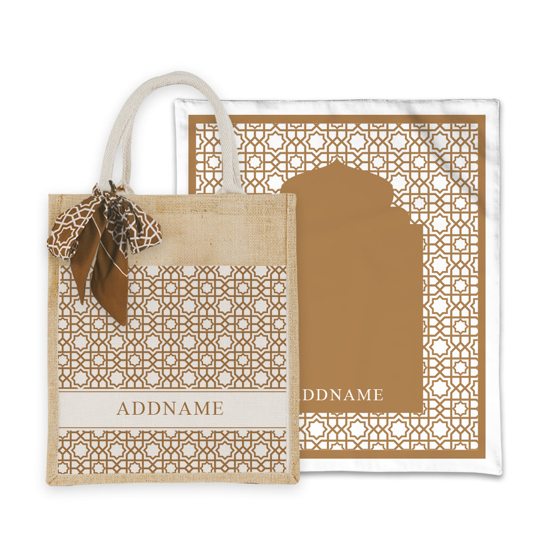 Annas Series - Sand Prayer Mat with Matching Colourful Jute Bag