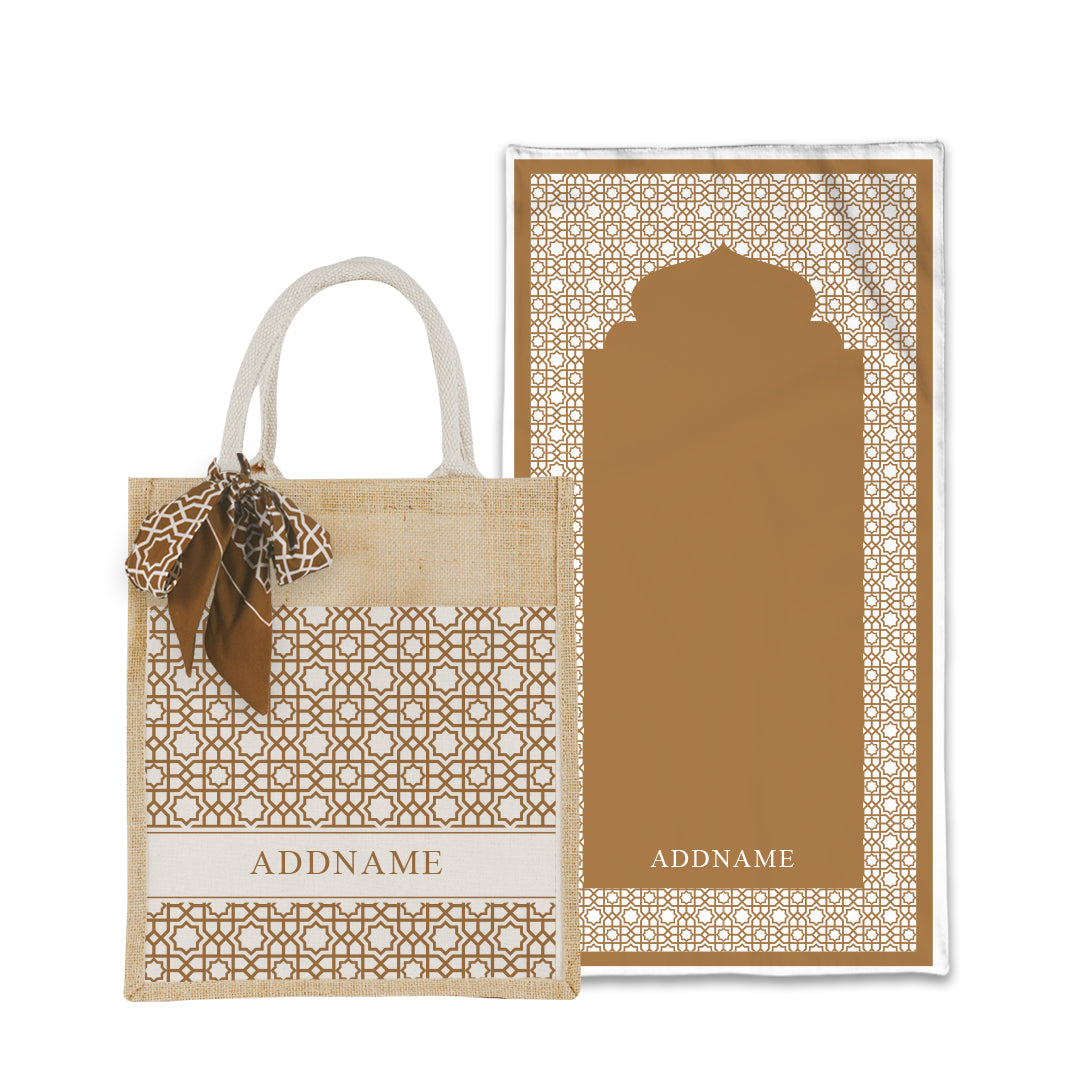 Annas Series - Sand Prayer Mat with Matching Colourful Jute Bag