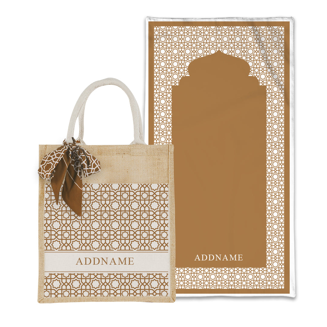 Annas Series - Sand Prayer Mat with Matching Colourful Jute Bag