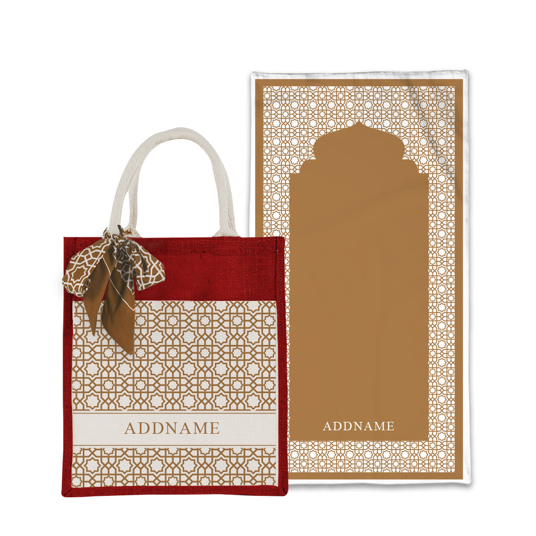 Annas Series - Sand Prayer Mat with Matching Colourful Jute Bag