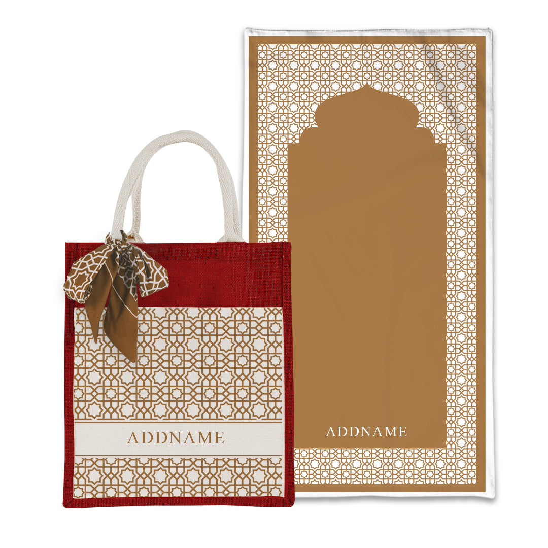 Annas Series - Sand Prayer Mat with Matching Colourful Jute Bag