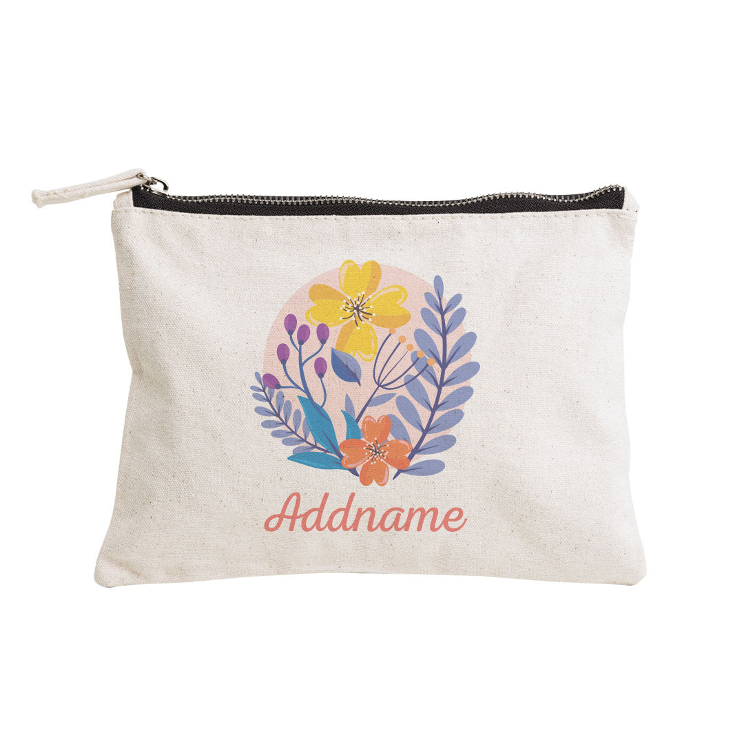 Floral Design With Red Add Name Zipper Pouch