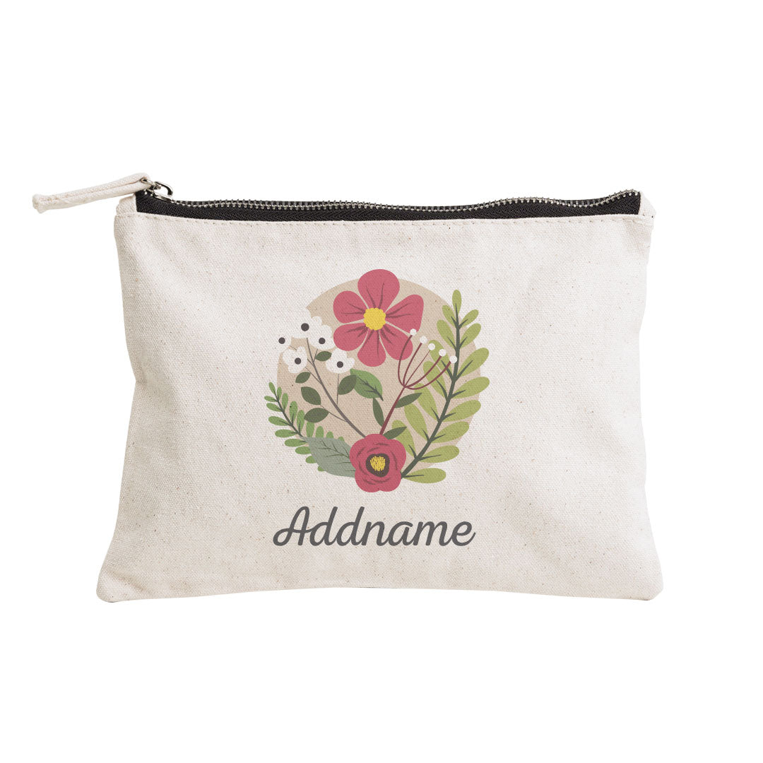 Floral Design With Black Addname Zipper Pouch