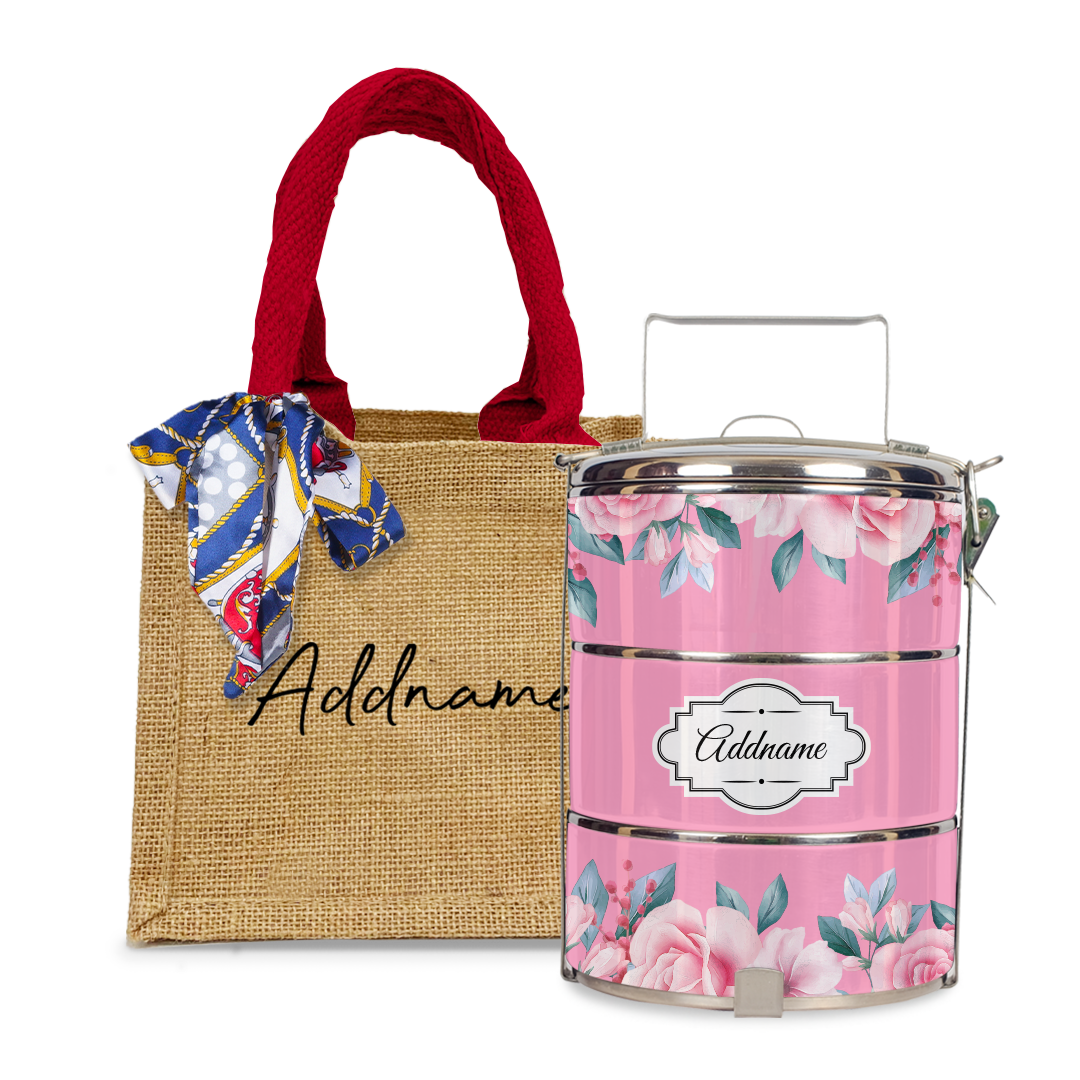 Full Pink Rose Tiffin Carrier