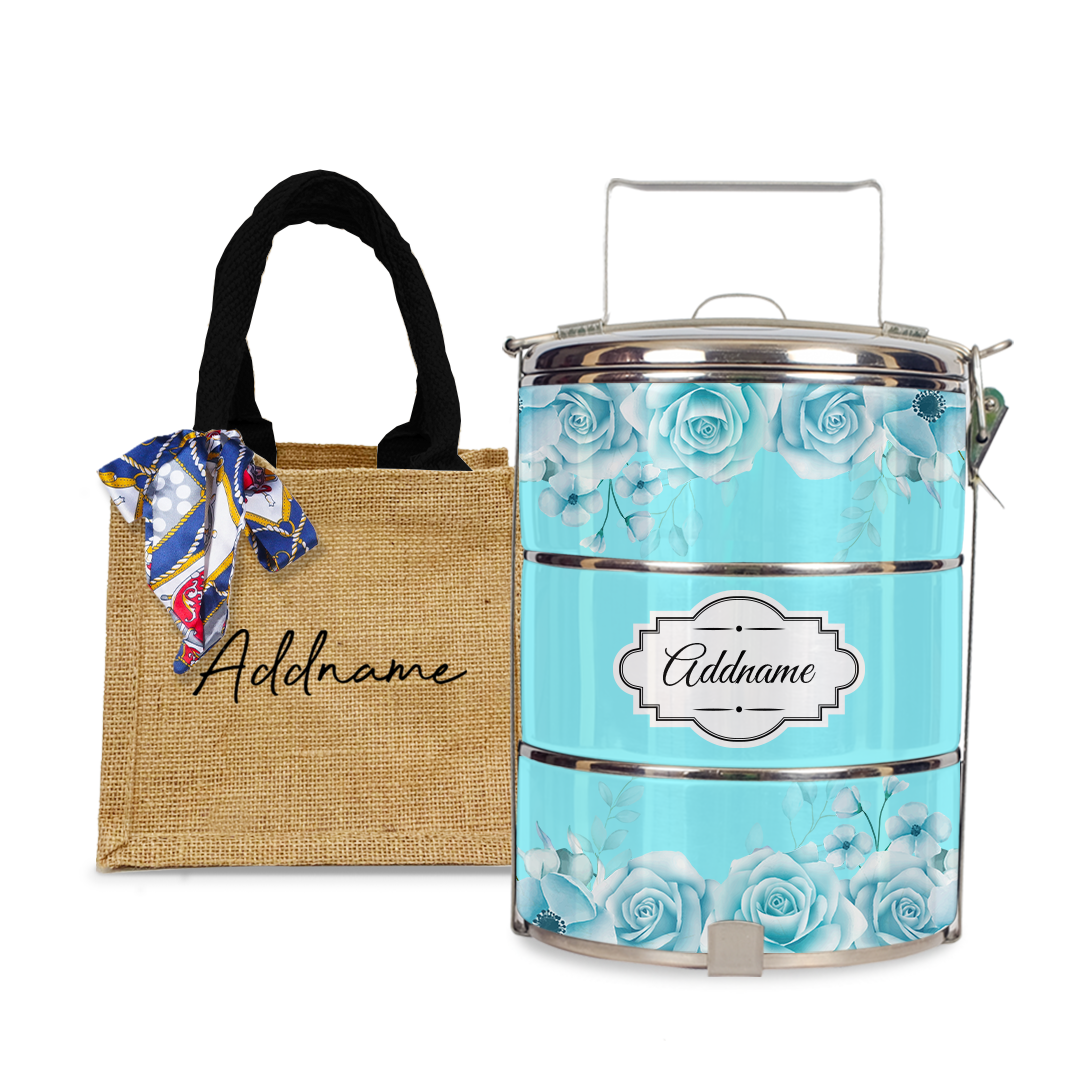 Full Turquoise Rose Tiffin Carrier