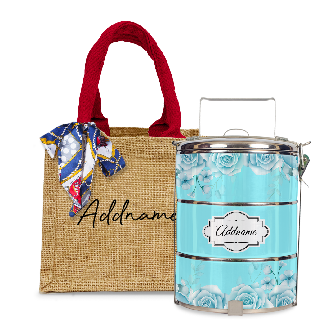 Full Turquoise Rose Tiffin Carrier