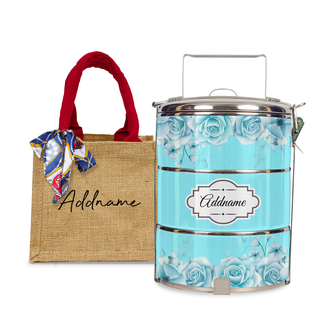 Full Turquoise Rose Tiffin Carrier