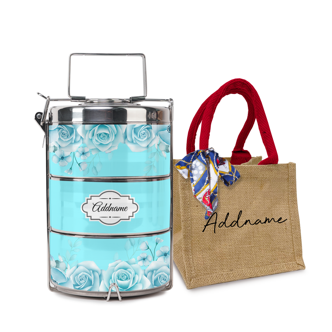 Full Turquoise Rose Tiffin Carrier