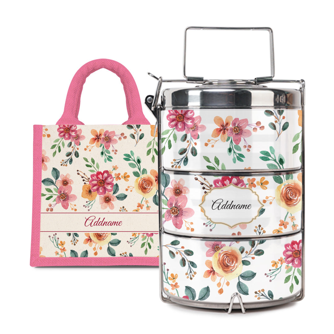 Laura Series - Garnet - Lunch Tote Bag with Three-Tier Tiffin Carrier