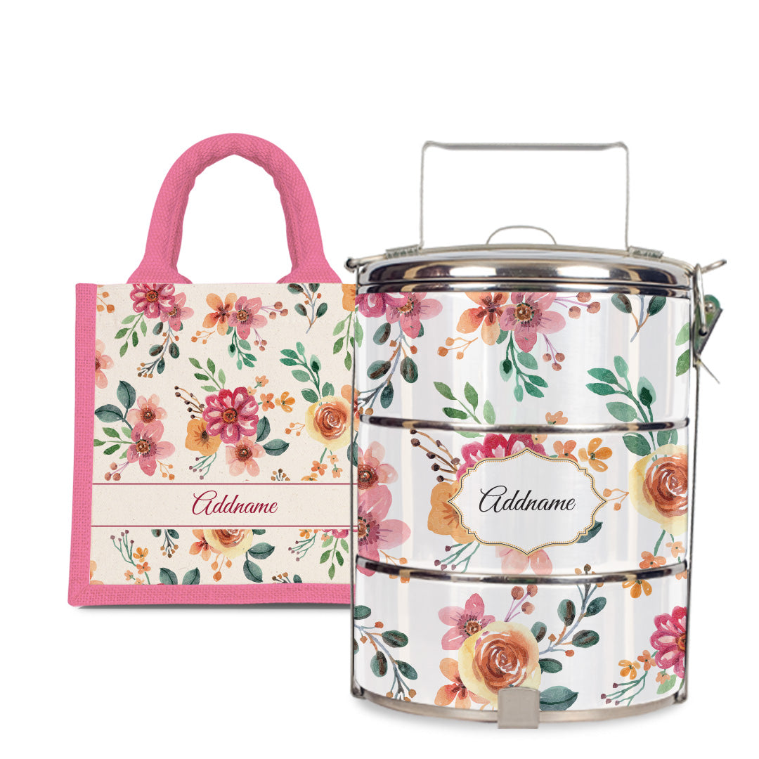 Laura Series - Garnet - Lunch Tote Bag with Three-Tier Tiffin Carrier