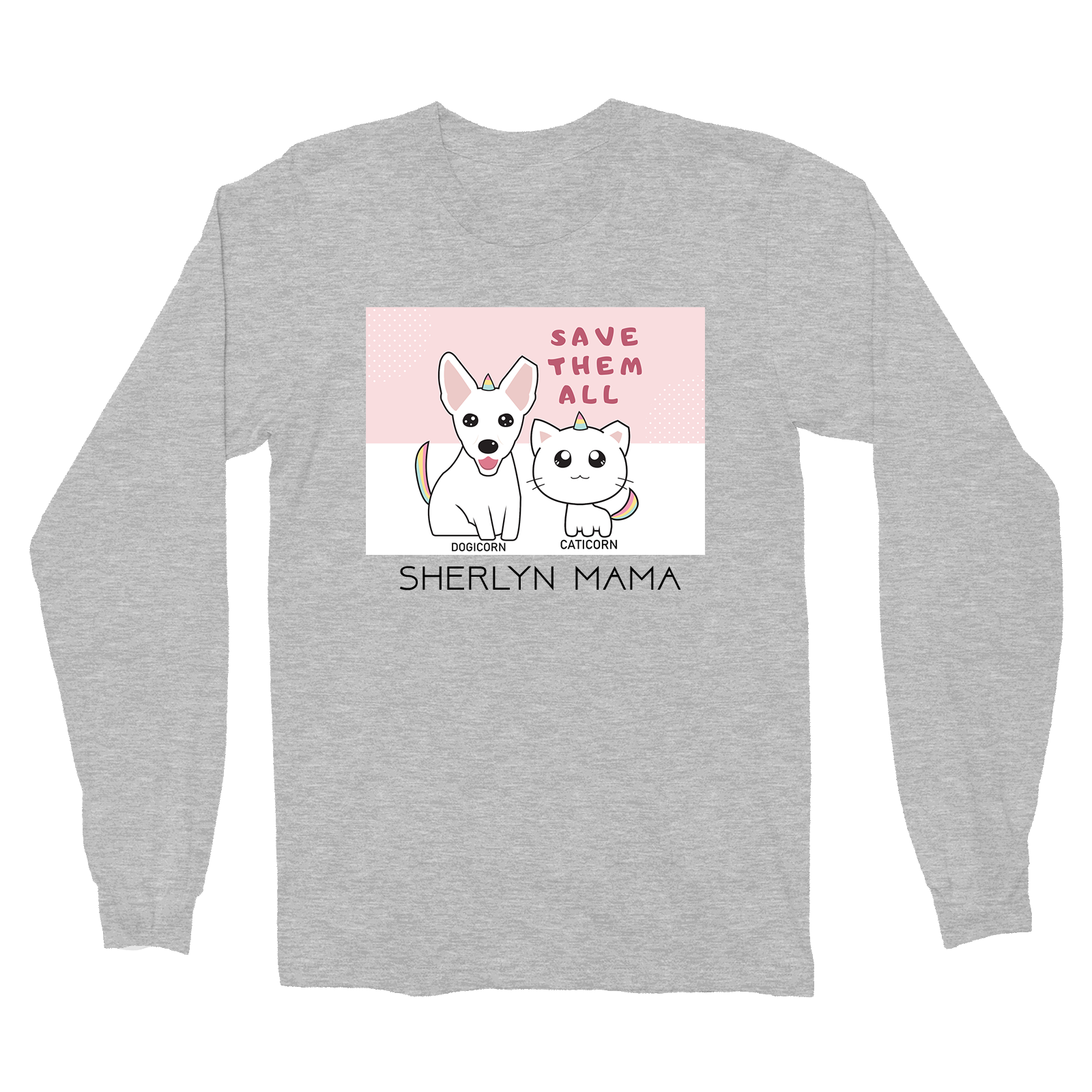 Sherlyn Mama Cute Mix Dogicorn and Caticorn Accessories Long Sleeve Unisex T-Shirt