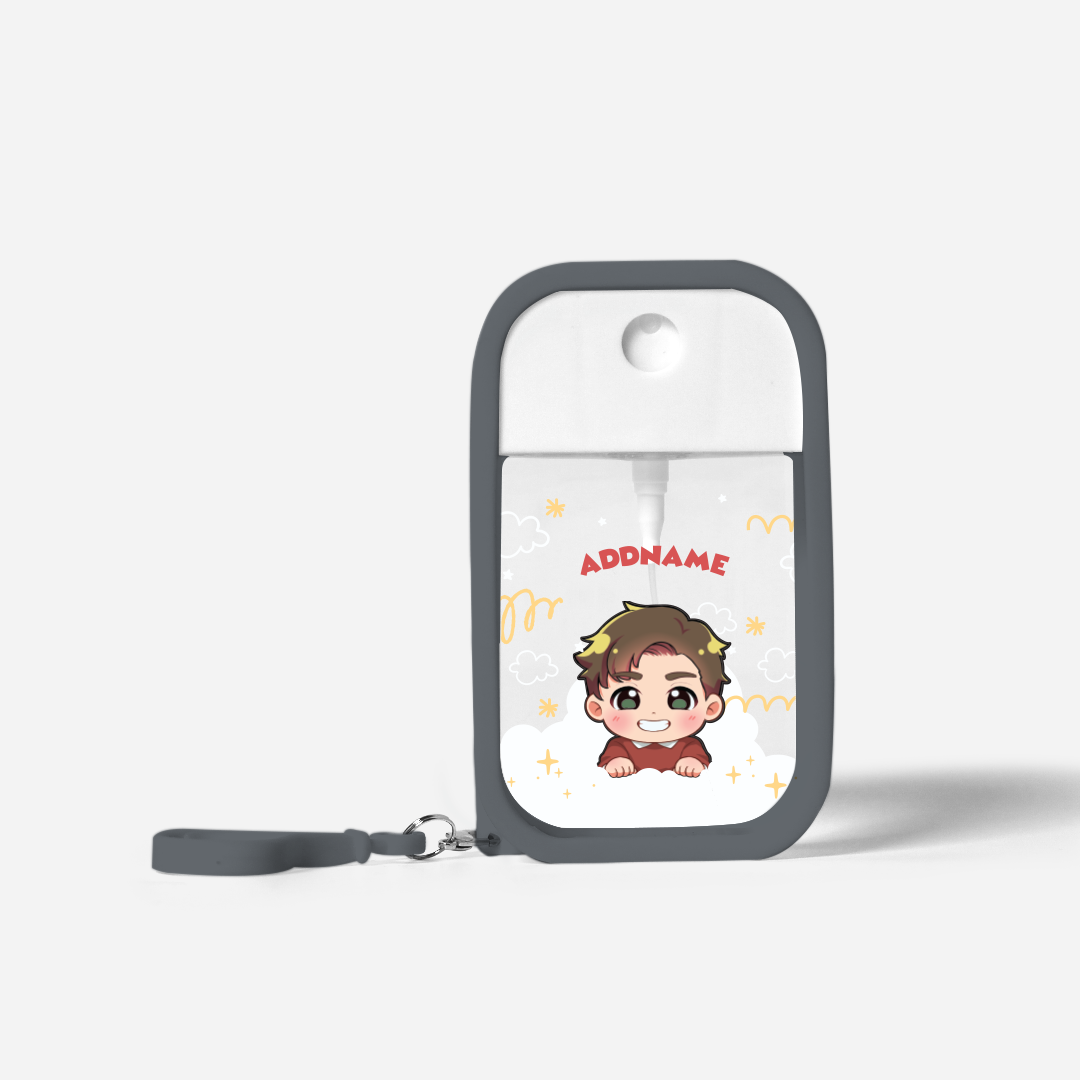 Chibi Me Series Refillable Hand Sanitizer with Personalisation - Chinese Male Grey