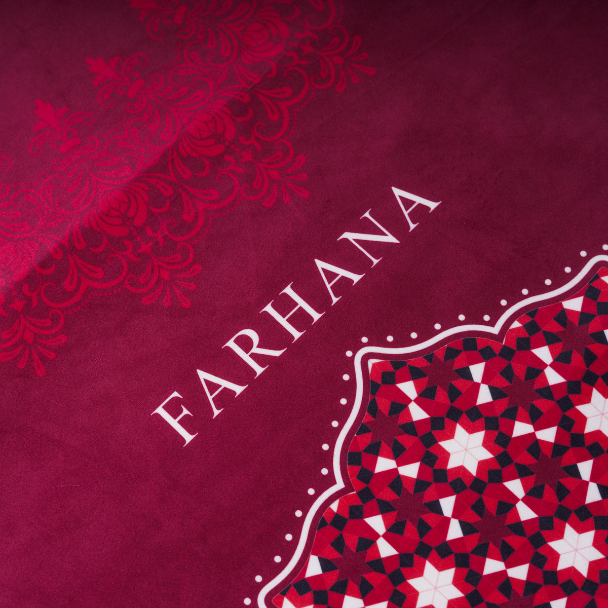 Ornamental Series - Rouge Prayer Mat with Red Half Lining Small Canvas Bag