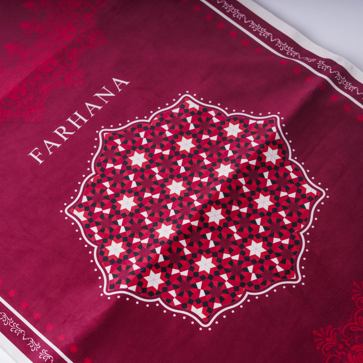 Ornamental Series - Rouge Prayer Mat with Red Half Lining Small Canvas Bag