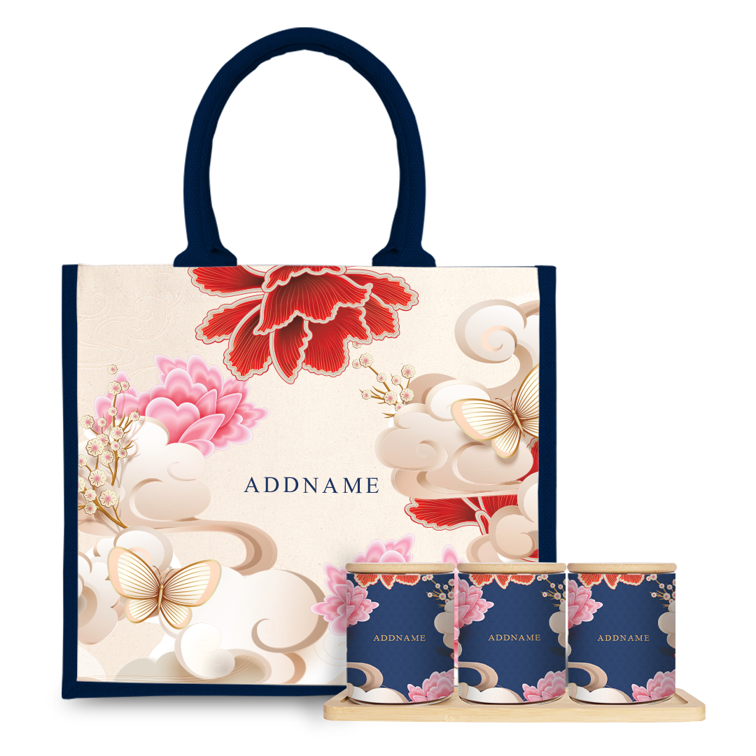 Endless Flourish Series - Red Half Lining Jute Bag And Canister Set