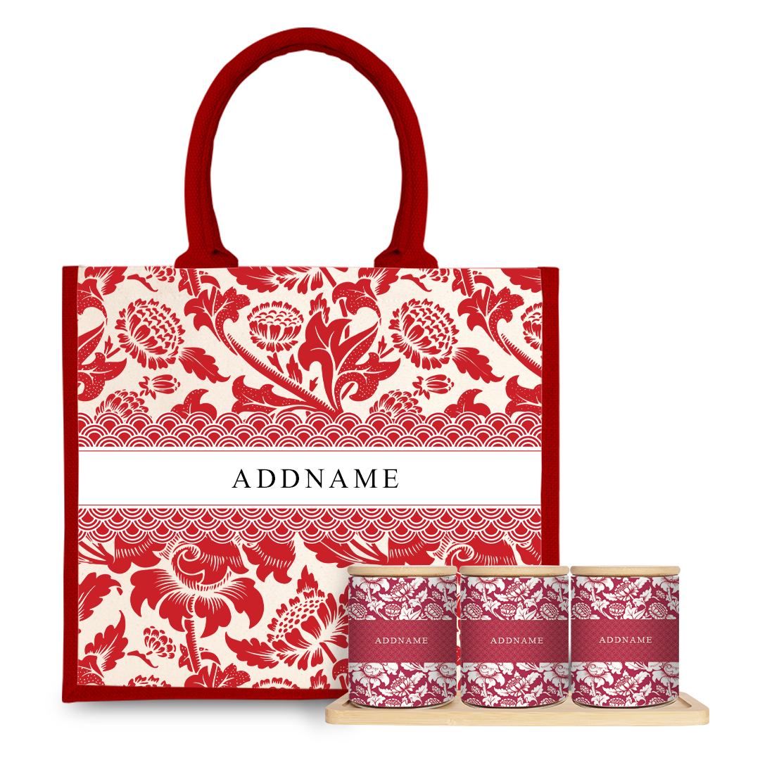 Limitless Opportunity Series - Red Half Lining Jute Bag And Canister Set