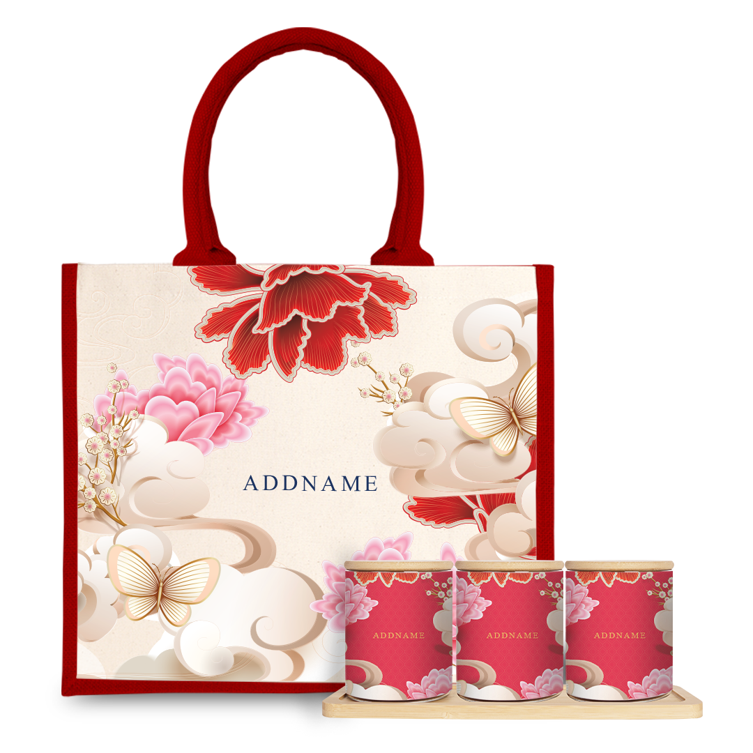 Endless Flourish Series - Red Half Lining Jute Bag And Canister Set