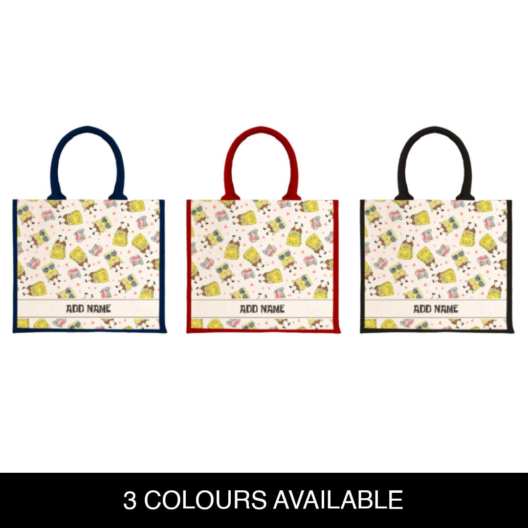 SpongeBob - Get Happy Pattern Personalized Half Lining Jute Bag