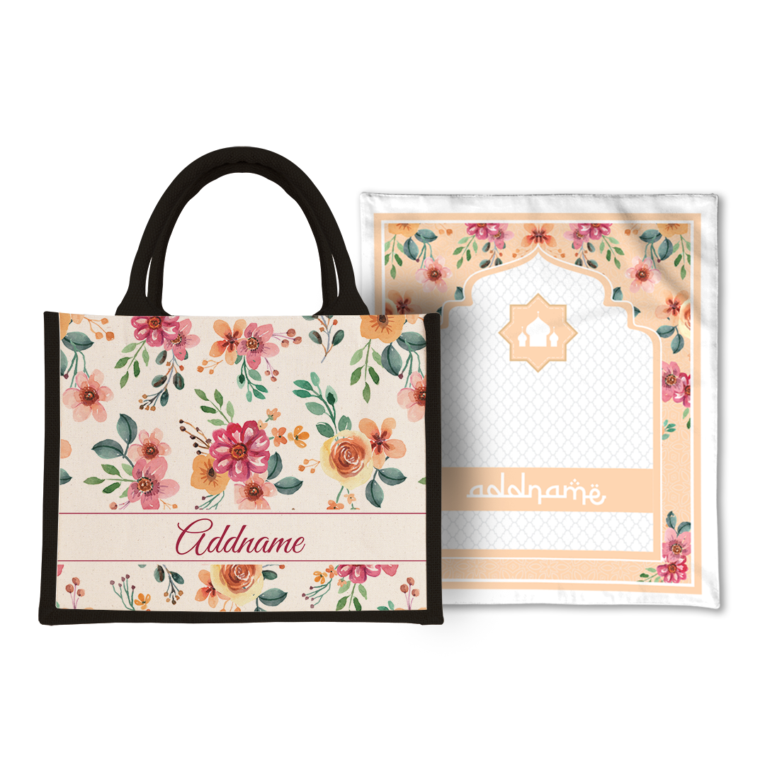 Garnet  Sejadah Prayer Mat with Half Lining Small Jute Bag Bundle