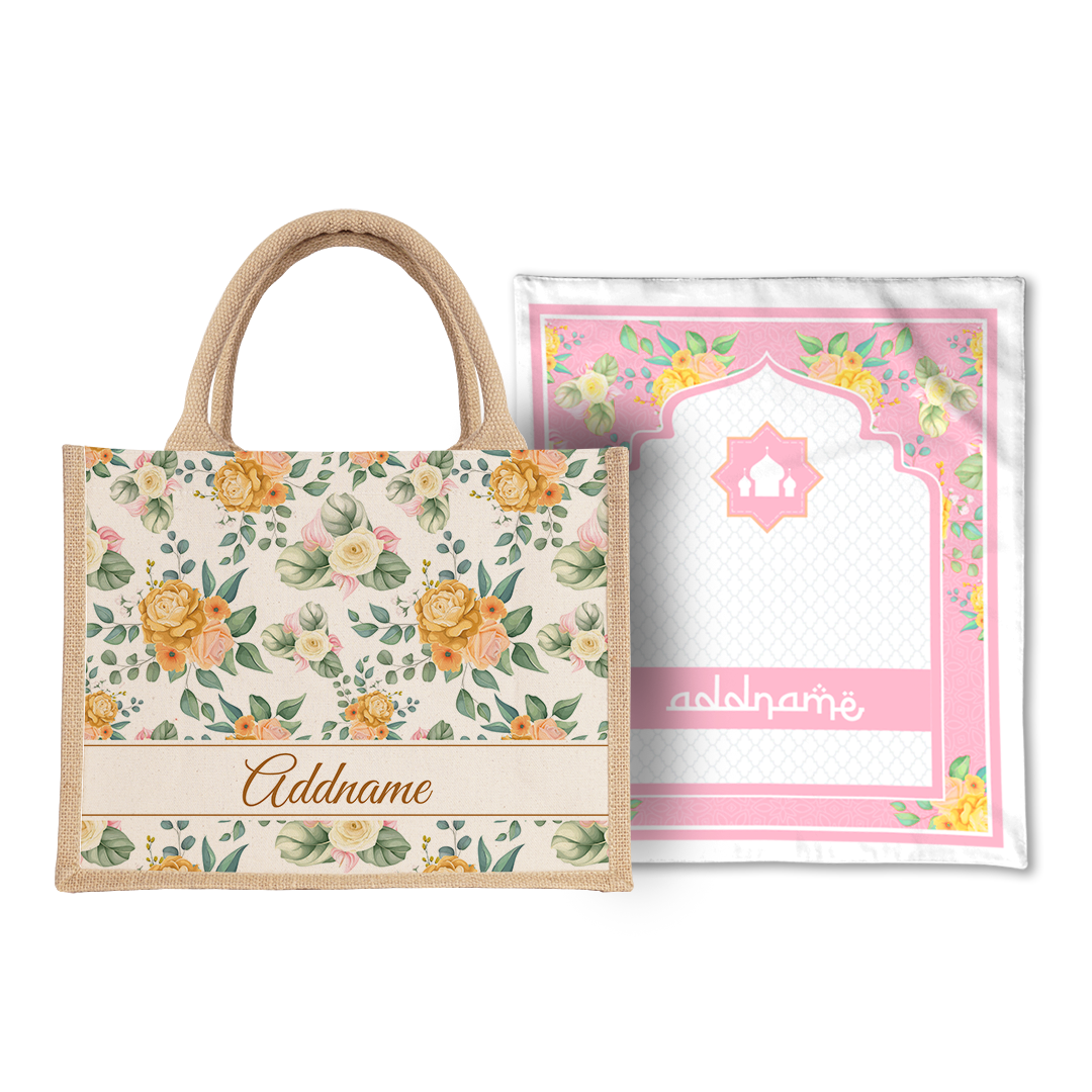 Honey  Sejadah Prayer Mat with Half Lining Small Jute Bag Bundle