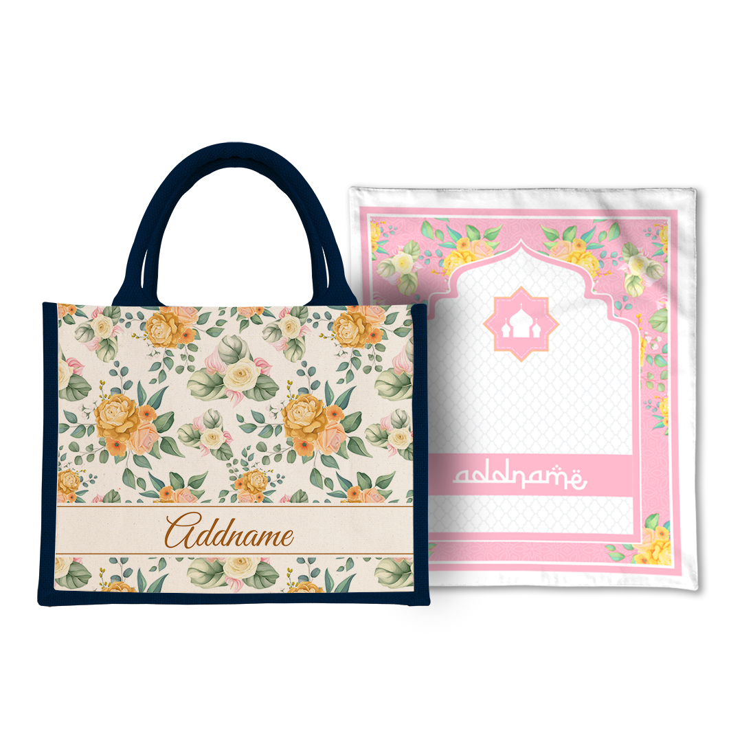 Honey  Sejadah Prayer Mat with Half Lining Small Jute Bag Bundle