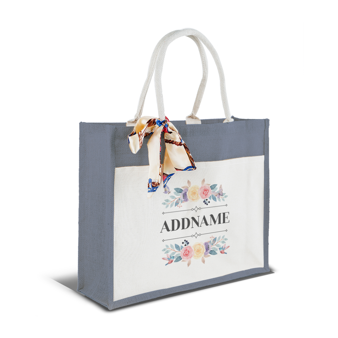 Le Fleur Series Raffinée Grey Jute Bag with Front Pocket