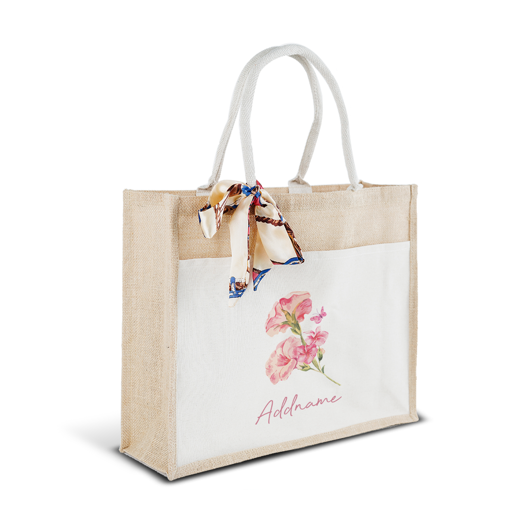 Petunia With Jute Bag with Front Pocket