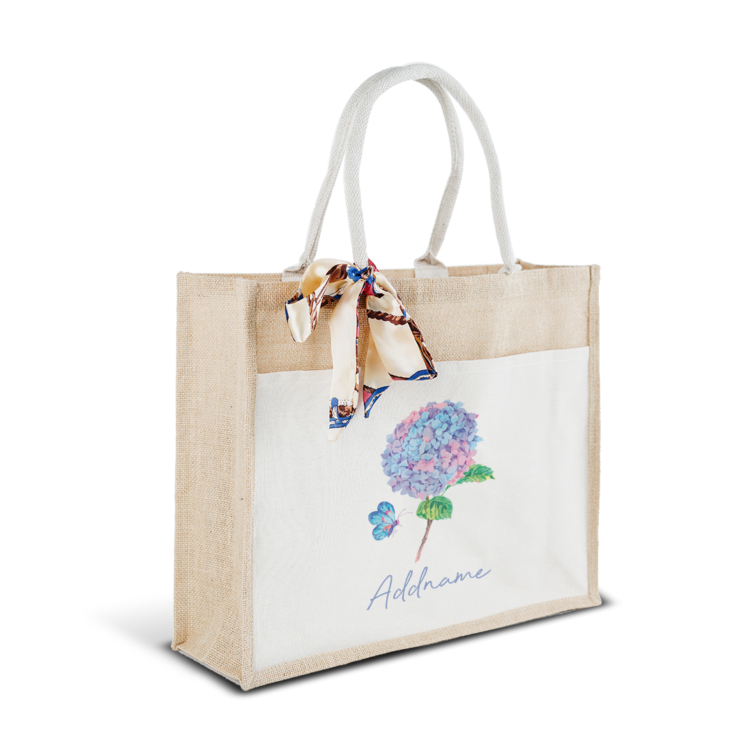Hydrangea With Jute Bag with Front Pocket