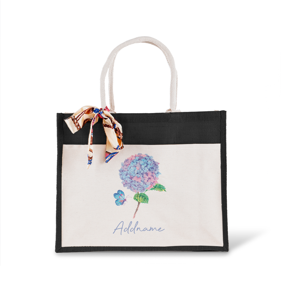 Hydrangea With Jute Bag with Front Pocket