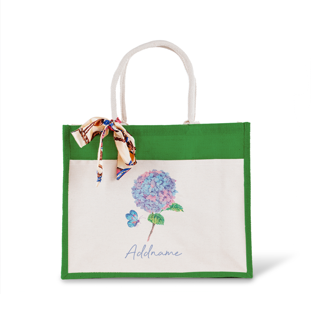 Hydrangea With Jute Bag with Front Pocket