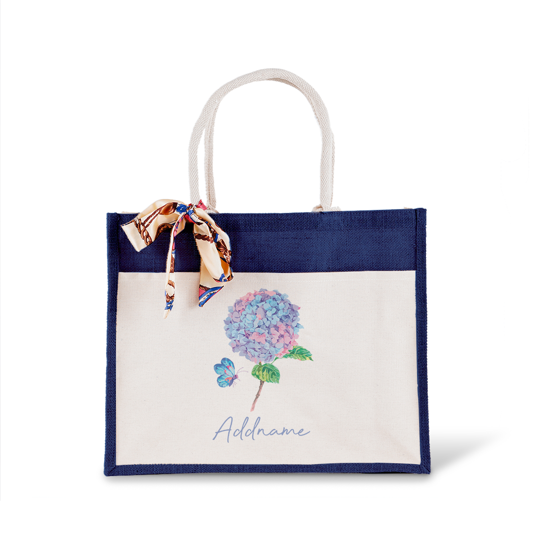 Hydrangea With Jute Bag with Front Pocket