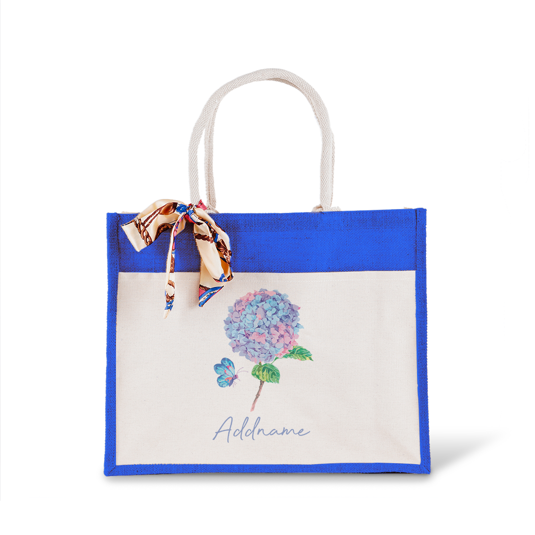 Hydrangea With Jute Bag with Front Pocket