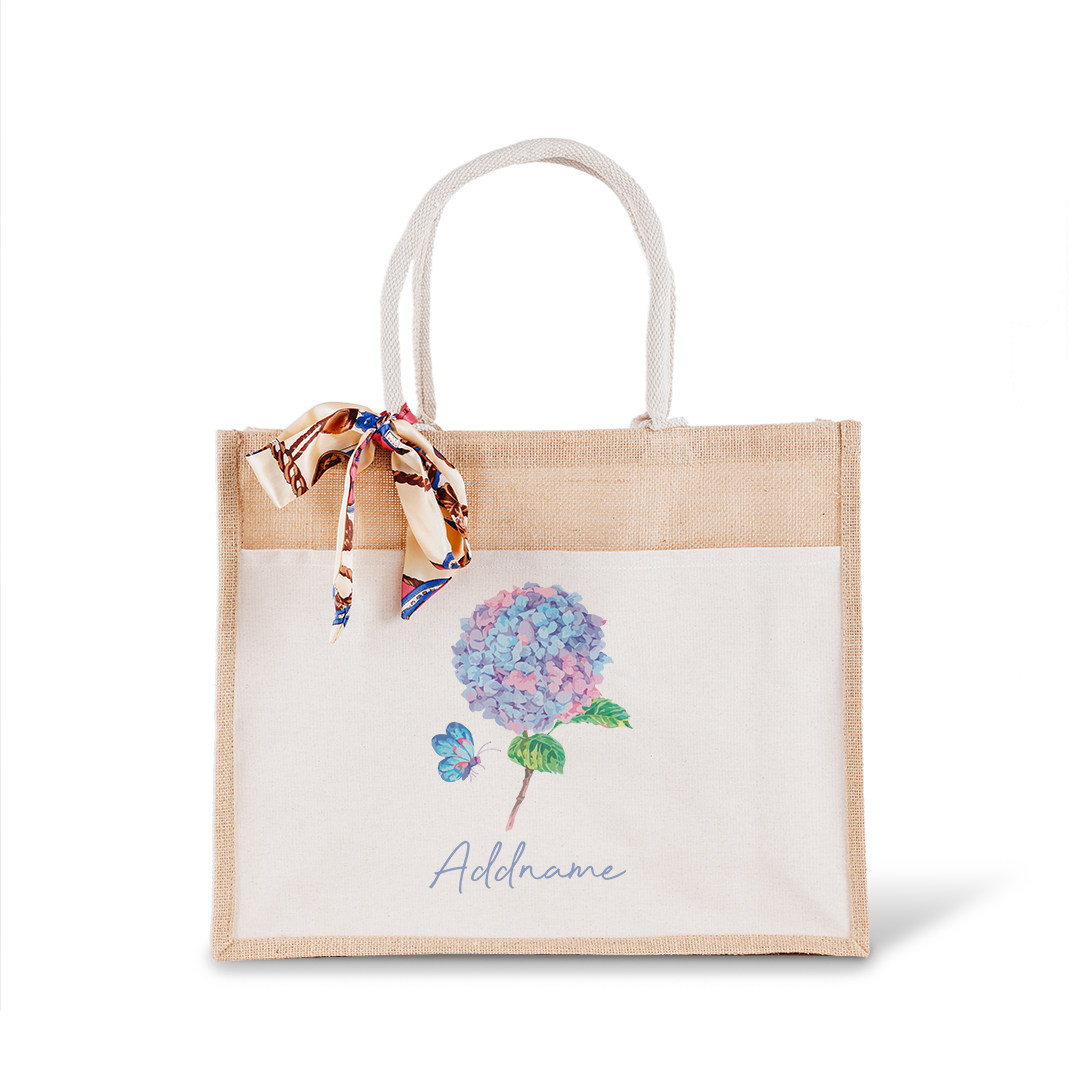 Hydrangea With Jute Bag with Front Pocket