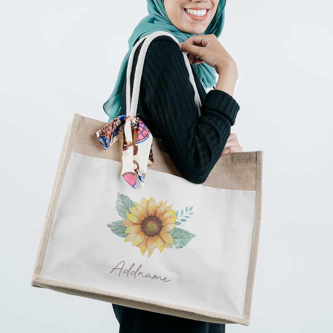 Sunflower With Jute Bag with Front Pocket