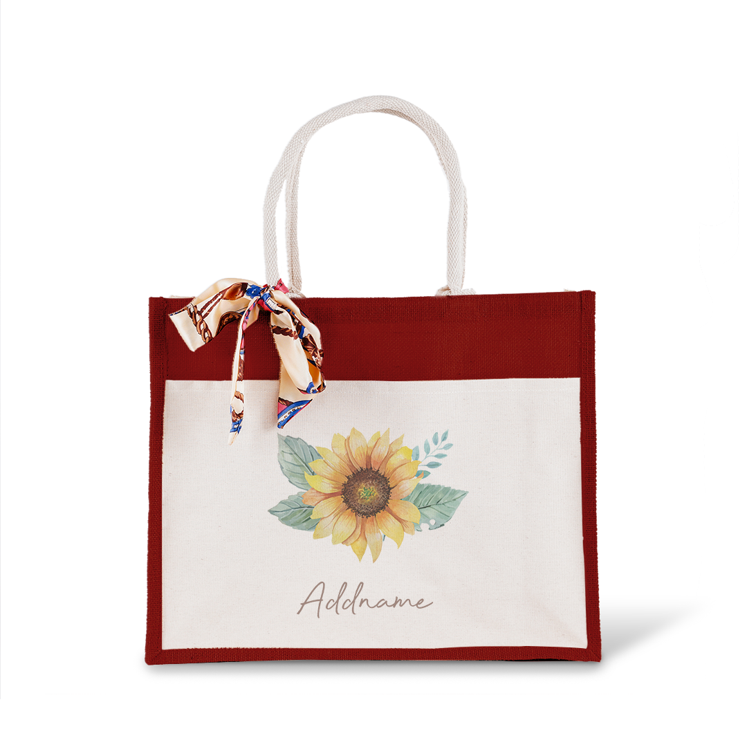 Sunflower With Jute Bag with Front Pocket