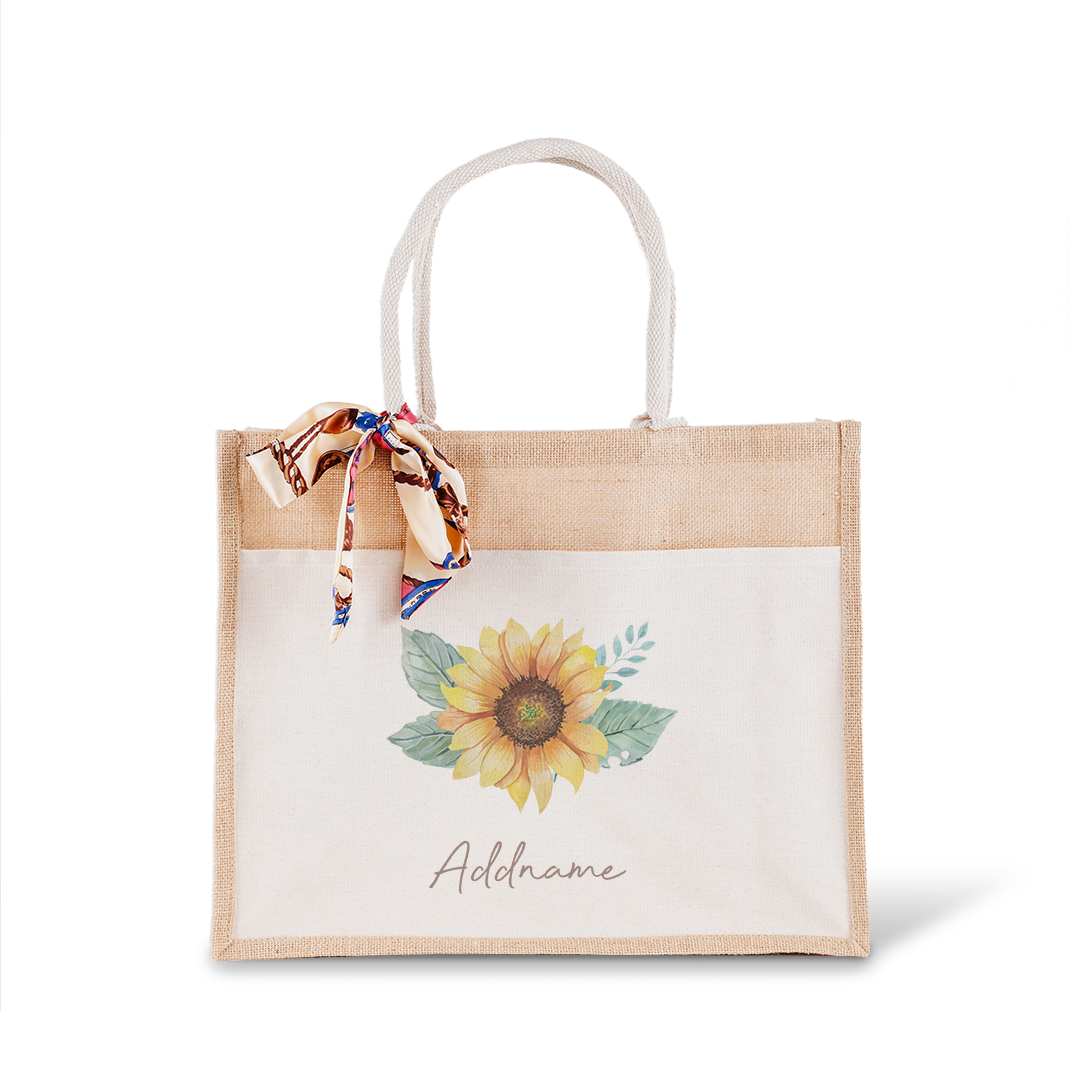 Sunflower With Jute Bag with Front Pocket