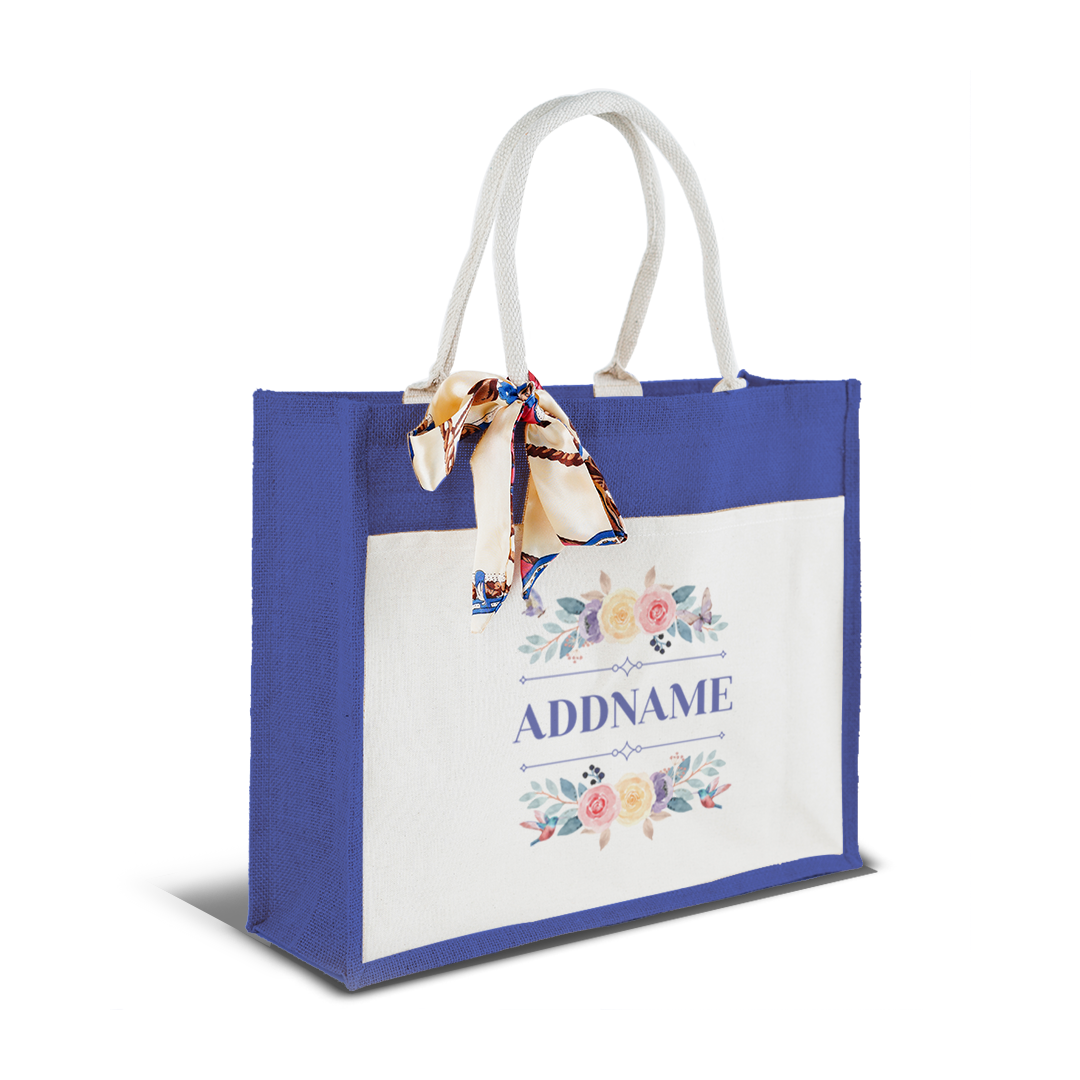 Le Fleur Series Raffinée Navy Jute Bag with Front Pocket