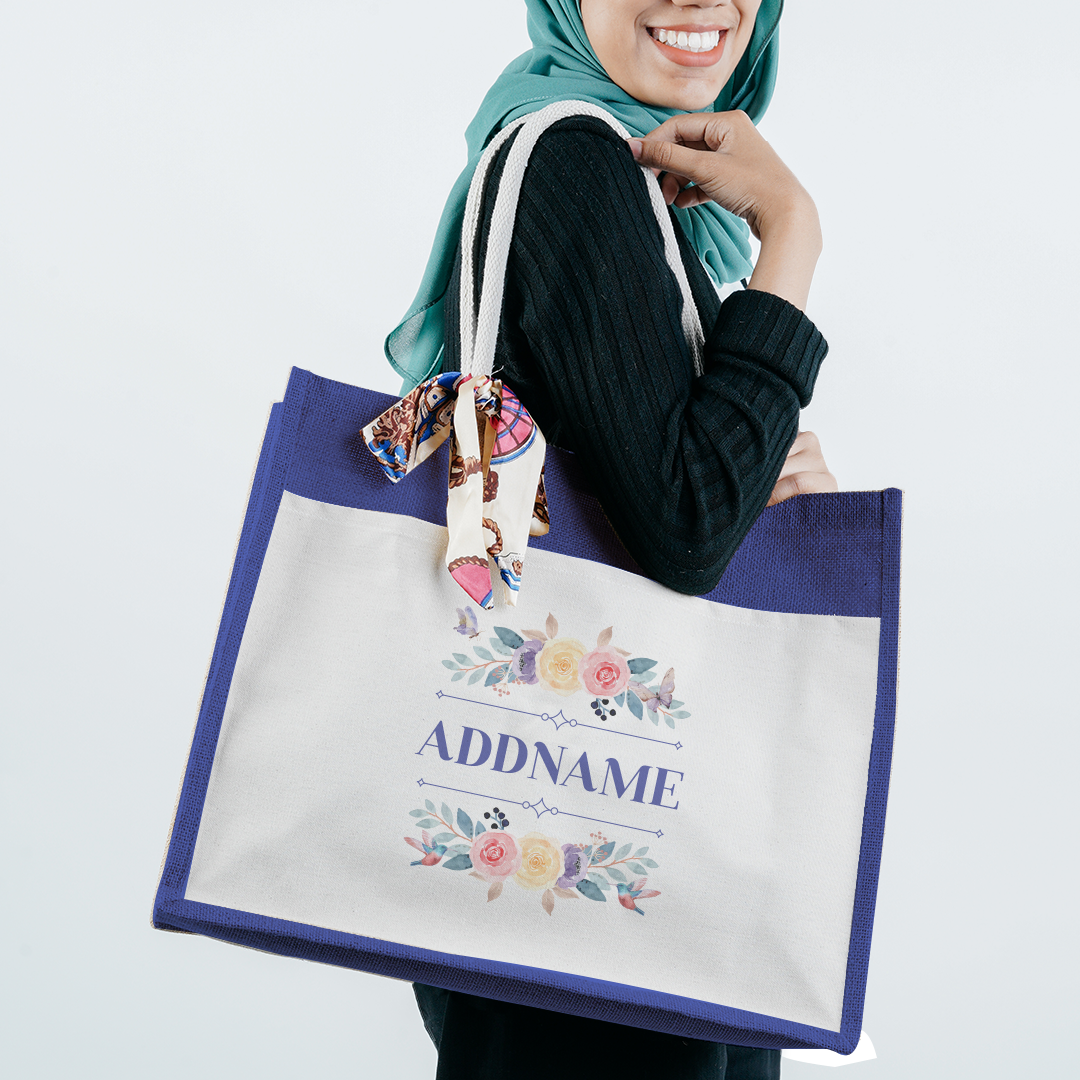 Le Fleur Series Raffinée Navy Jute Bag with Front Pocket