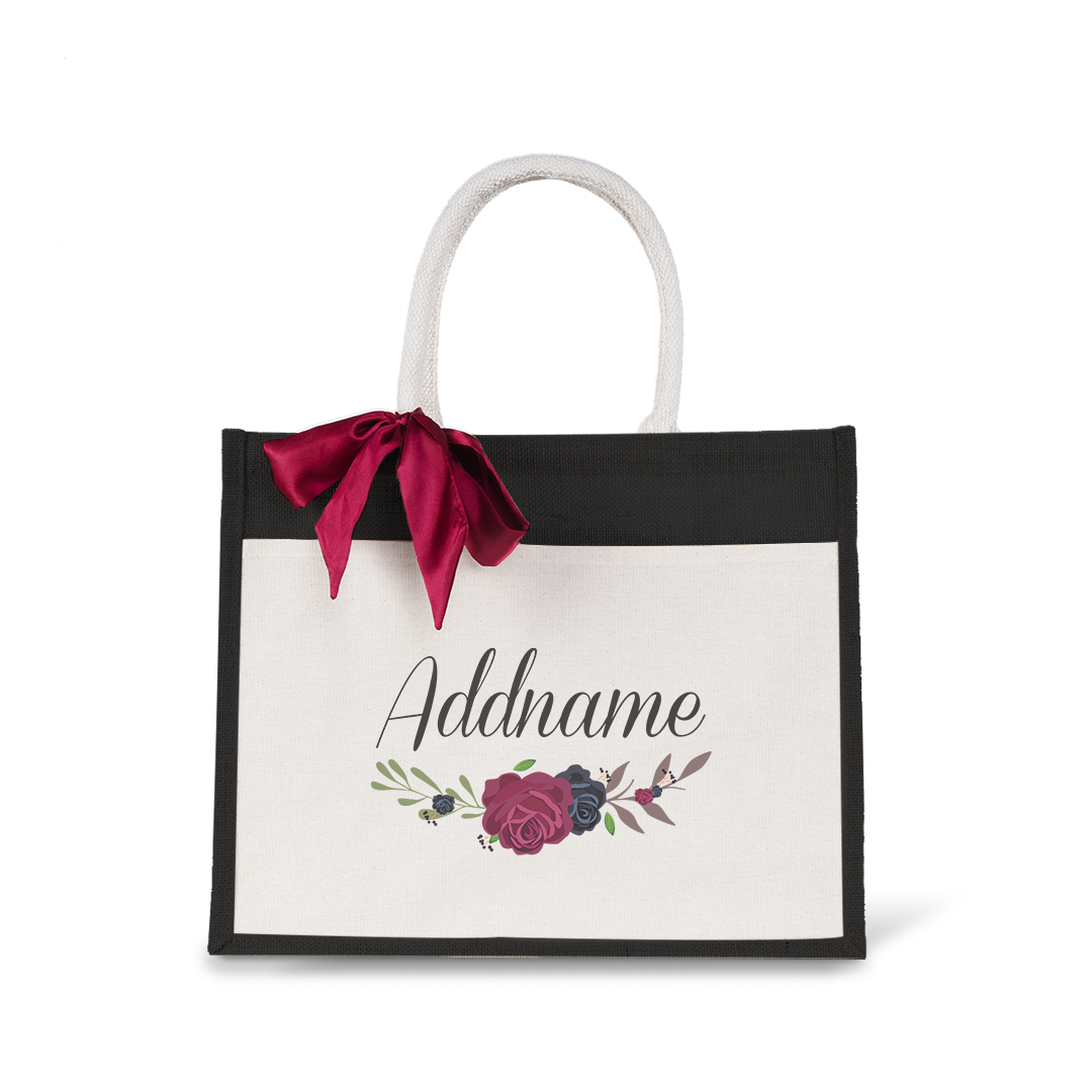 Jute Bag with Front Pocket - Rose Series