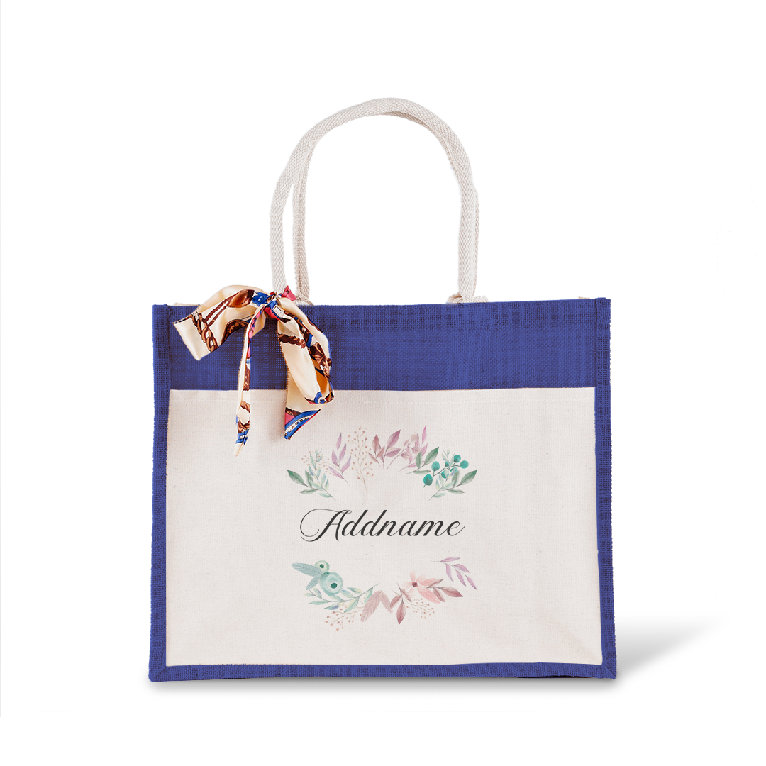 Flower Wreath With Leaves Jute Bag with Front Pocket