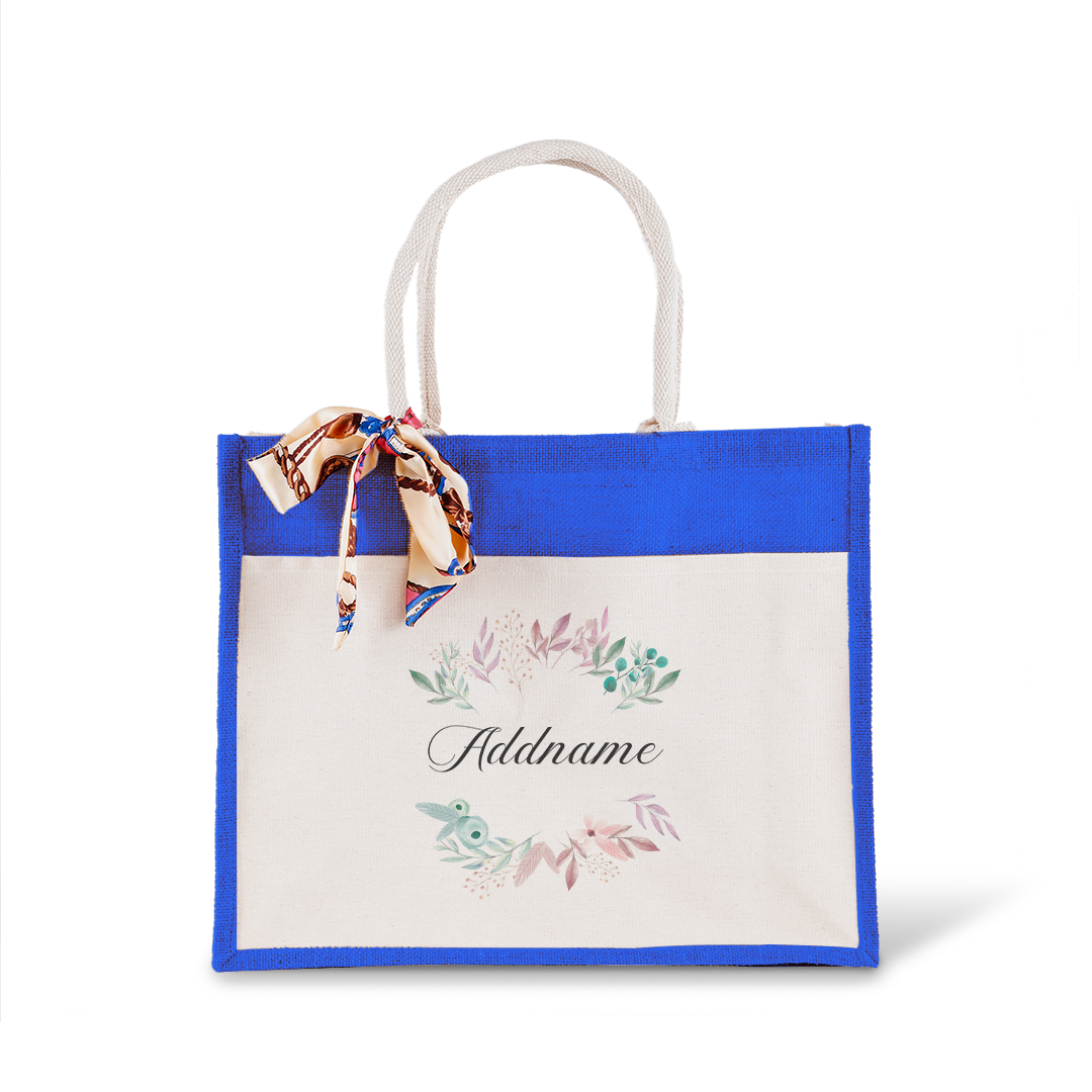 Flower Wreath With Leaves Jute Bag with Front Pocket