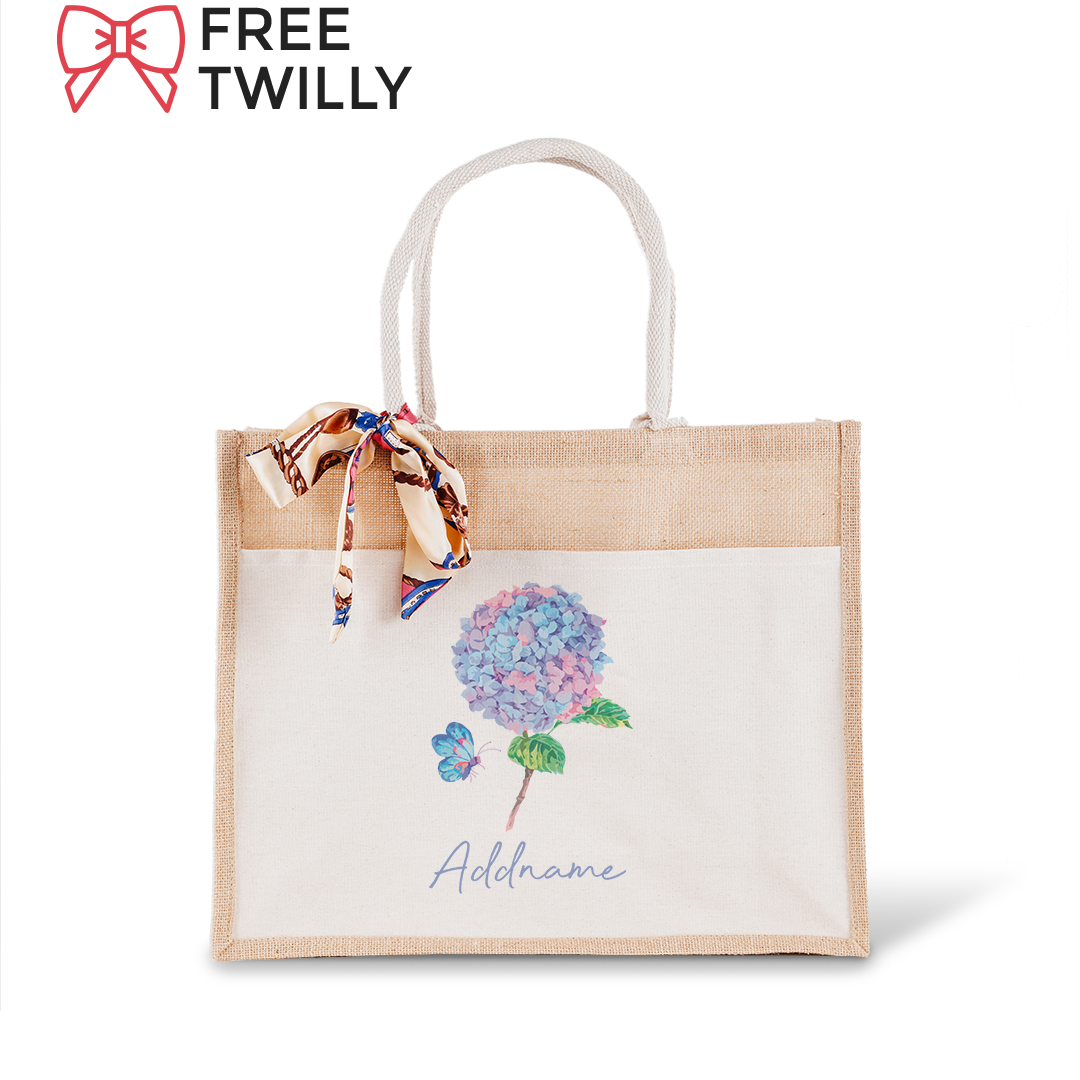 Hydrangea With Jute Bag with Front Pocket