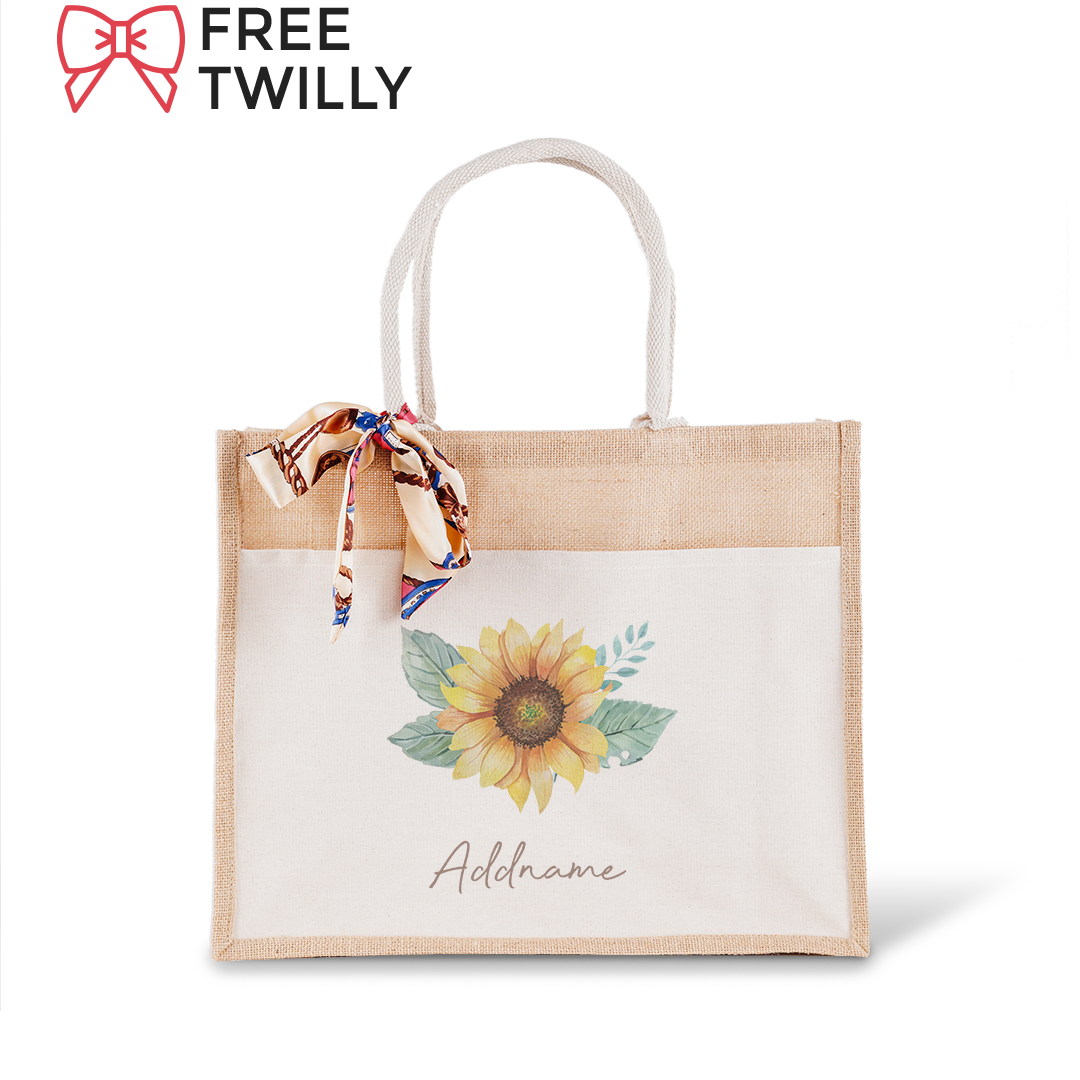 Sunflower With Jute Bag with Front Pocket