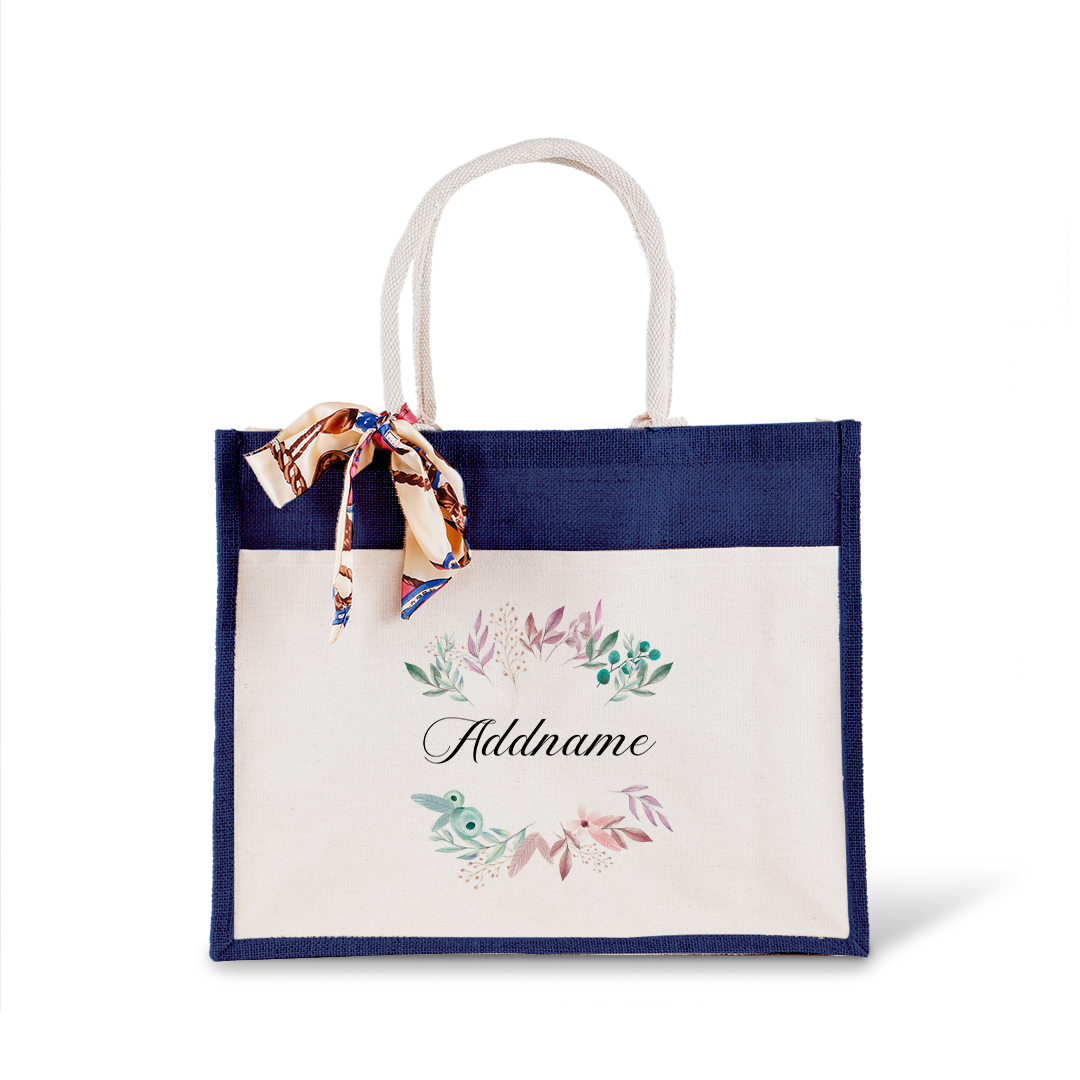 Flower Wreath With Leaves Jute Bag with Front Pocket