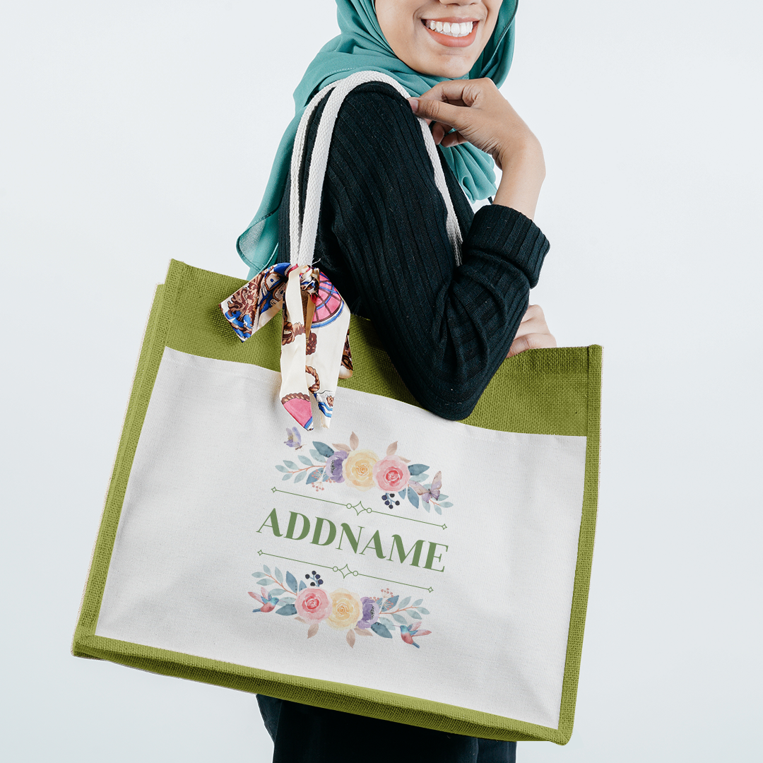 Le Fleur Series Raffinée Olive Green Jute Bag with Front Pocket