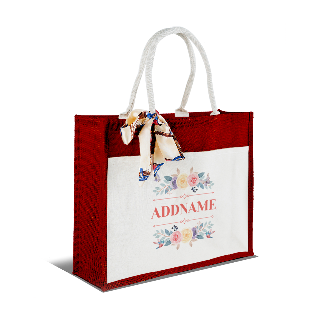 Le Fleur Series Raffinée Red Jute Bag with Front Pocket