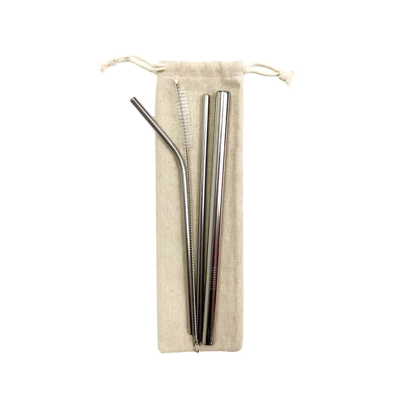 Cute Hand Drawn Style Walrus Addname ST SZP 4-In-1 Stainless Steel Straw Set in Satchel