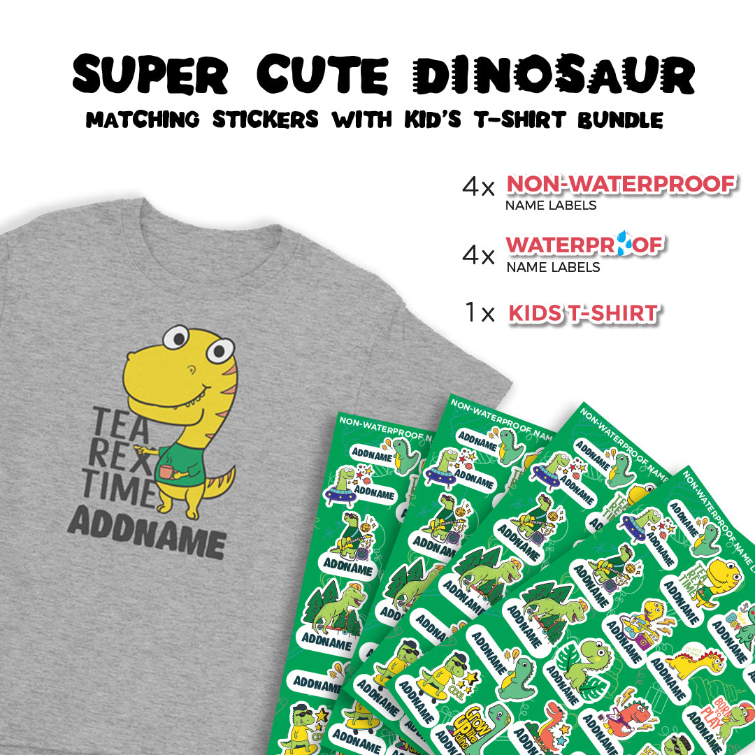 Super Cute Dinosaur Matching Stickers With Kid's T-Shirt Bundle Set